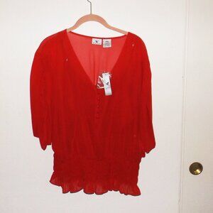 Worthington bright red chiffon polyester blouse (#EV1630)